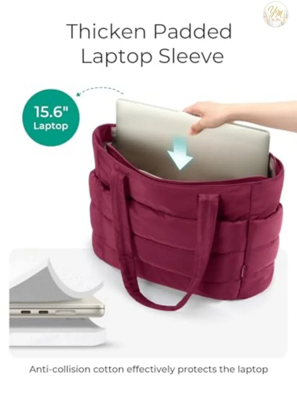 Puffy Tote Bag for Women, Lightweight Work Handbag with Zipper